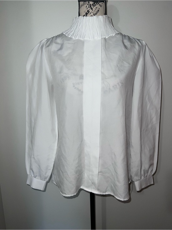 Rhoda Lee(Vintage) Tops - Vintage 80s Rhoda Lee White Pleated Mock Neck Blouse Puff Sleeve Size 10